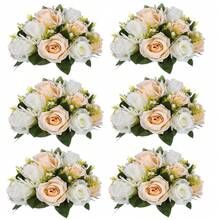 6pcs Artificial Flowers Silk Rose Flowers For Wedding Centerpiece Party Birthday Anniversary Floral Arrangement Decorations - 6 viên - Sâm panh - Xem 8