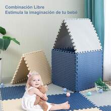 Tapete para Ejercicio, tapete para, Piso para Gym para de Espuma EVA, Tapete Foamy con 3 Colores para Yoga, Gym y Hogar (30 * 30 * 1CM) Noóxico, Antideslizante - ‎Azul+Blanco+Gris - Ver 12