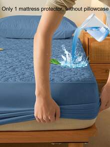 1pc Modern Simple Breathable Soft Denim Blue Patterned Mattress Protector, Bedroom Solid Color Moisture-Wicking Mattress Cover, Mattress Pad, Mattress Protector, Fitted Sheet (Pillow Case Not Included) - Blue - View 4