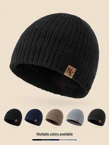 1pc Unisex Layered NY Logo Knit Beanie, Warm Thick Soft Comfortable Simple Fashion Cap Suitable For Cold Weather Fall - B - View 9