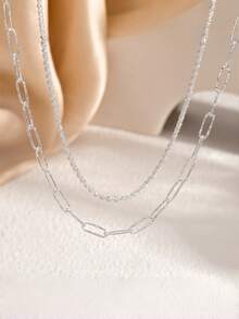 Women's Double Necklace - Two-Layer Design Gold And 925 Silver Plated, Minimalist And Elegant Style - Gold - View 9