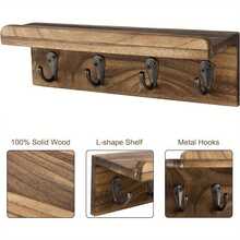 1 pieza Soporte de llaves de madera rústica con 4 ganchos de metal, estante de pared para llaves y organizador de correo para entrada, dormitorio, cocina, sala de estar, decoración del hogar, almacenamiento, exhibición decorativa funcional, diseño moderno y contemporáneo, solución de organización ahorradora de espacio, regalo perfecto para familia y amigos - Multicolor - Ver 2