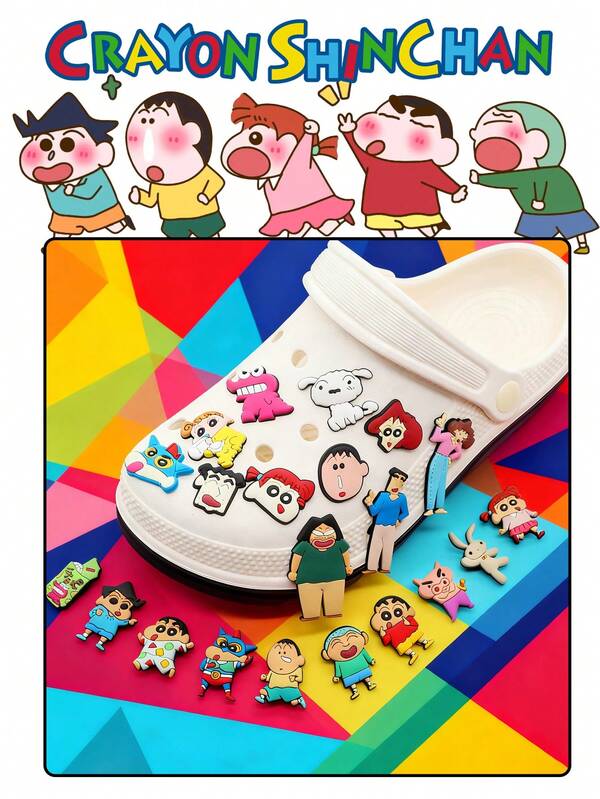 CRAYON SHINCHAN 7/21 Stück witzige Schuh Charms Set, PVC Schuh Dekorationen für Strandtasche, Schuh Accessoires Charms, Geschenkidee für Geburtstag, Weihnachten, Valentinstag, Halloween Party Gastgeschenke