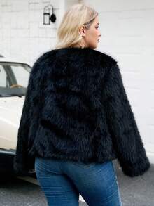 Plus Size Fashionable Faux Fur Vest, Everyday Wear, Autumn/Winter - Black - View 6