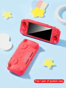 1个游戏机保护壳，防摔、防尘、防刮，增强握持感，符合人体工程学设计，适用于Lite机型，可爱的彩虹和爪印图案，包含2个摇杆帽 - 彩色 - 查看 3