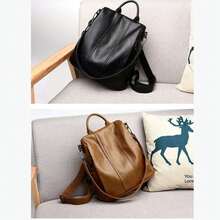 Women's Backpack Leather Waterproof Anti-Theft Luxury Bag Fashion Casual Stylish Travel Work Zipper 3 Adjustable Straps Lightweight Reinforced School College - 黑色 - 查看 6