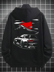 Herrenmode Hoodie, 100% Polyester-Stoff, Loose Fit, Auto-Print Design, Stylischer Casual Pullover Für HerbstWinter Outdoor, Geeignet Für 11 Festliche Anlässe - nero - Visualizzare 1