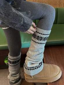1 Pair Autumn/Winter Korean Style Fair Isle Snowflake Knit Thicken Leg Warmers, Cozy - Multicolor - View 17