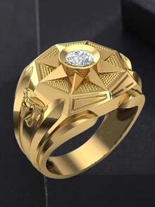 Hip-Hop Avant-Garde Large Dollar Sign Men's Ring With Sparkling Synthetic Cubic Zirconiaia Stones, Golden-Tone Statement For Parties, Christmas, Halloween & Daily Wear - Perfect Gift For Men, Hip Hop, Party Accessory, Design, Luxurious Appearance