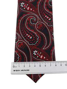 ZLQ&GOU 1pc Black & Red Cashew Flower Pattern Men's Necktie, 8cm Paisley Jacquard Tie, Suitable For Wedding, Business Wear