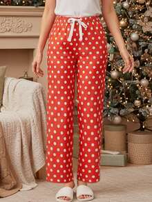 Women's Soft Pajama Long Pant, Polka Dots / Plaid Elastic Waistband Sleepwear Pajama Lounge Pants - 紅色 - 查看 3