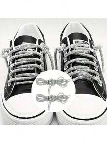 2pcs Shoelaces With Embellishments, Fashion Glitter Sneakers And Flat Shoes Summer Party - Silver - View 13