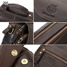 Men's Genuine Leather Crossbody Bag, Top Layer Cowhide Crossbody Bag, Large Capacity Crossbody Bag With Adjustable And Detachable Wide Shoulder Strap - 灰色 - 查看 3