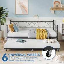 Huisuilinss Twin Daybed With Trundle,Metal Day Bed,Sofa Bed Frame With Metal Slat Support,Twin Size Mattress Foundation,Sofa Day Bed For Living Room,Bedroom,Space Saving - Black Set - View 6