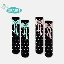 1/2/3/4/5 par skarpetek damskich do połowy łydki z kokardką, o prostym, ale eleganckim wzornictwie i właściwościach odprowadzania wilgoci. Delikatna kokardka zdobi kostkę, dodając odrobinę słodkiego uroku. Idealne na wiosnę i jesień. - Wielokolorowe - Zobacz 14