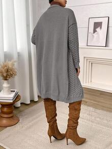 Plus Size Women's Solid Color Front Button Long Sleeve Minimalist Casual Long Knitted Cardigan, Winter