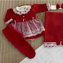 Maternity Outfit With 6 Pieces In Knitted Fabric – Dress, Bodysuit, Blanket, Gloves And Tiara, Size RN - 紅色 - 查看 2