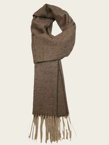 New Solid Color Herringbone Scarf, Unisex Knitted Tasseled Warm Long Thick Scarf, Suitable For Autumn/Winter, Boyfriend Gift, Neck Warmer, Blanket - Khaki - View 4