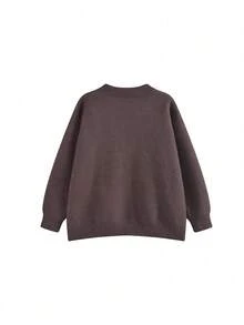 Vintage Design Crew Neck Split Sleeve Loose Pullover Knit Sweater Top For Women, Autumn/Winter - Coffee Brown - View 4
