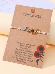 Goodwaro 1pc Elegant Alloy & Enamel Sunflower Beaded Bracelet With Delicate Card Package Perfect For Women's Daily Wear Valentines,Mom,Mother,Mother's Day,Gift - Multicolor - View 2