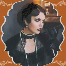 Handmade Rhinestone And Bead Hair Accessories - Elegant Vintage Leaf And Vine Hair Accessories With Black/White/Bead And Rhinestone Leaf Patterns, Wedding Prom Party Headpieces, Non-Slip Hair Accessories (No Feathers), Lace Headpieces, Elegant Headbands, Beaded Headbands, Vintage Headbands, Bohemian Headbands, Bow Headbands, Glamorous Headbands, Vintage Headbands, Women's Bow Headbands, Headband Bows, Knotted Headbands, Ruched Headbands, Bohemian Headbands, Tiara Headband, Pearl Headband, Triangle Headband, Paisley Headband, Tassel Headband, Bohemian Headband, Fashion Headband - Đen và Vàng - Xem 5