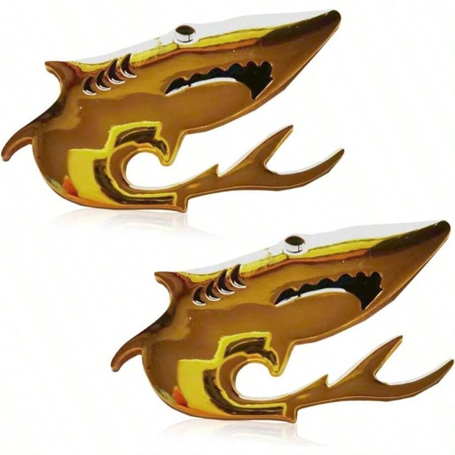2PCS 3D Shark Metal Car Emblem Sticker Decal - 3.5*1. Cool Fish Nameplate Sticker Auto Body Badge Decal, Car Fenders Bumper Stickers SUV Motorcycle Truck Window Laptop DecorationSilver - Vàng - Xem 1