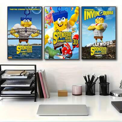 1/3PCS Cartoon SpongeBob Movie Movie Decorative Wall Painting, Wall Decoration, Decorative Painting, Suitable For Bedroom, Living Room Or Office Decoration, Perfect Gift For Christmas, Birthday, Valentine's Day And Home Decoration, Unframed