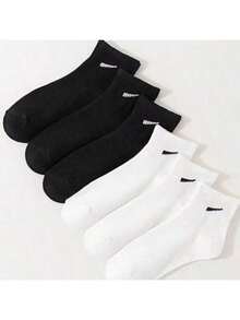5/10 Pairs Unisex Black & White Striped Casual Short Socks