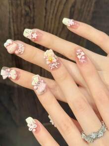 10 Stücke rosa Fake Nägel mit französischer Spitze, ultra-flexibel und langanhaltend, Fake Nägel für Frauen Nail Art Dekoration