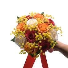 Wedding Bouquet Artificial Rose Bouquets Bridal Wedding Photo Booth Props Wedding Decorations - 紅色 - 查看 1