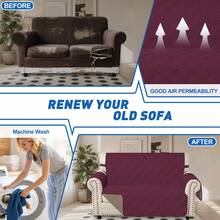 YSTYLE Single-Seater Sofa Cover With Armrests, Reversible Cat-Friendly Scratch-Resistant Couch Cover, Double-Sided Quilted Sofa Cover, Universal Sofa Cover - Burgundy + coklat muda - View 6