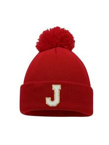 1 件亲子 A-Z 字母针织帽女童帽子儿童无檐帽婴儿配饰儿童帽子弹力学生女孩男孩帽子 - 紅色 - 查看 10