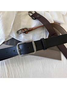 1pc Simple Elegant Waist Belt, Versatile Jeans Decoration Belt With Matte Silver Buckle, Unisex Pants Belt - Multicolor - View 3