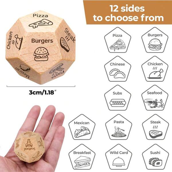 1pc Wooden Dice - Perfect For Back To School, Valentine's Day Gifts | Couple Date Night & Mealtime Fun, Ideal Small Presents