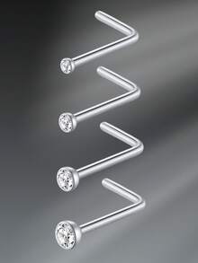 CIZME 1pc/Set 20G Titanium Steel G23 Nose Rings For Women Men,Silver Clear Diamond CZ L Shaped Nose Studs Top 1.5mm 2mm 2.5mm 3mm CZ Nose Piercing Jewelry Nose Ring Studs Jewelry - Silver - View 22