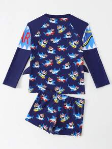 KeKe  VEST Conjunto Praia Infantil com Estampa de Tubarão 2025 i3613 - Azul Marinho - Visão 3