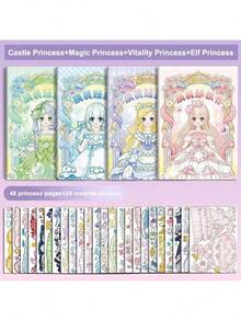 1/2/3/4 Libro de 18 pegatinas brillantes aleatorias para vestir, pegatinas de princesa hechas a mano para manualidades y puzzles, pegatinas de maquillaje, súper gruesas, materiales para libros de arte, pegatinas decorativas, castillo, magia, vitalidad, cuatro estilos de princesa, pegatinas de burbujas, pegatinas casuales Pukkuri hechas a mano, fáciles de llevar, adecuadas para pasar el tiempo ocioso y aburrido, una buena opción para regalar a amigos y novias, regalos para fiestas de Halloween y Navidad