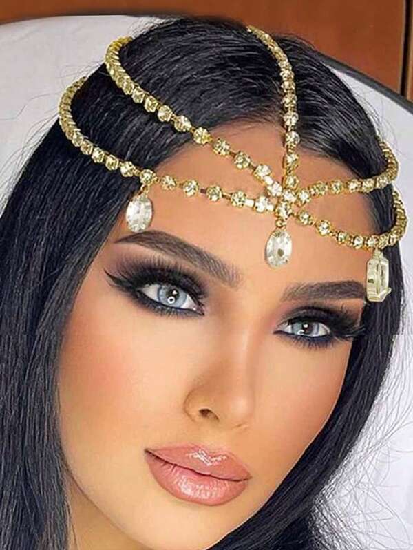 قطعة واحدة من سلسلة الرأس المرصعة بالكريستال الفضي على شكل قطرة ماء، شريط رأس بسيط، إكسسوار شعر، للزفاف، العروس، إكسسوارات شعر للنساء