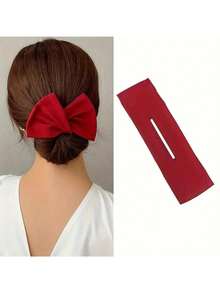 Haarband mit Schleifendesign – Französischer Lockenstab & rotierendes Haarstyling-Tool, 2 Farben (Rot/Schwarz) mit Blumenmuster, Haaraccessoire aus Polyester für Damen, einfaches Hochsteckfrisuren für Partys & Freizeitoutfits