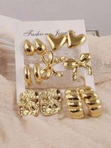 1/5 Paar modische goldene Blumen-, Herz-, Schleifen- und Diamant-förmige Ohrringe Set, geeignet für den täglichen Gebrauch von Frauen - Gold - Übersicht 7