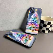 Estuche para teléfono con diseño de árbol de Navidad arcoíris ¡toque festivo y regalo perfecto! Compatible con fundas para teléfonos   17  16 Pro Max  15 Pro Max  13 y  12 Hecho de material de TPU, brinda protección contra golpes y caídas Ideal para vacaciones, familiares, amigos y celebraciones de invierno - Negro - Ver 6