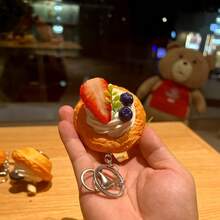 Looks So Real Imitation Egg Tart Key Chains Creative Fruit Food Keychain For Women Bag Pendant Novelty Funny Scene Decor Party Gift Fake Food Dessert