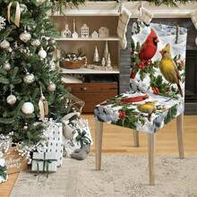 1pc/Set Christmas Bird Milk Silk Stretch Chair Cover, Christmas Restaurant Seat Decoration, Christmas Party Decor, Christmas Home Decor - Multicolor - View 1