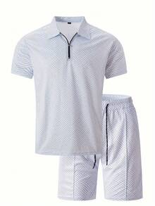 Conjunto informal de dos piezas para hombre compuesto por una camiseta de cuello redondo y manga corta y unos pantalones cortos con cordón. - Blanco - Ver 2