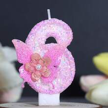 1 件生日数字蜡烛，粉色蝴蝶生日蜡烛蛋糕，亮片蜡烛蛋糕装饰，适合女孩和女士的周年庆典物品 - 彩色 - 查看 19