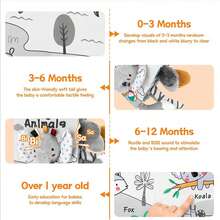 【3D互动布书】耐用儿童布书，带3D尾巴 - 互动式、耐啃咬、发声，促进早期学习和认知发展 - 完美的儿童礼物，灰/白色