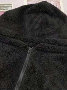 2025冬季新款宽松加绒女式连帽拉链开衫外套 - 黑色 - 查看 4