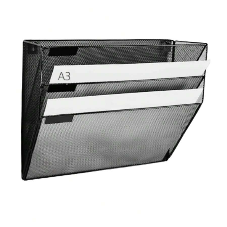 壁掛けファイルラック 6段 卓上収納ラック 卓上収納可能 ファイル書類トレー メッシュメタル レタートレイ 壁掛け書類多機能 新聞 雑誌 A3金属 書類入れ 卓上 机上 書類棚 完成品 (ブラック,3層傾斜底) - ブラック - チェックする 1