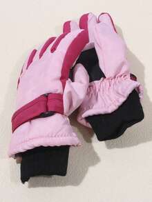 1 双儿童撞色加厚保暖露指手套，适合冬季滑雪、骑自行车等户外活动 - 撞色 - 查看 7