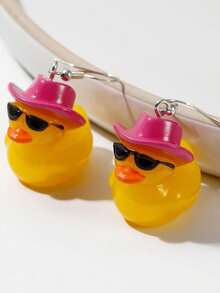 1对创意可爱卡通鸭子耳环，清新搞笑耳环，动物创意吊坠耳环 - 眼鏡鴨 - 查看 6